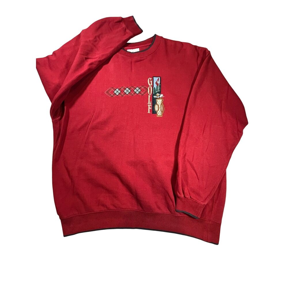 Vintage Golf Sweatshirt XL Red Embroidered Crewneck Argyle Graphic Pullover